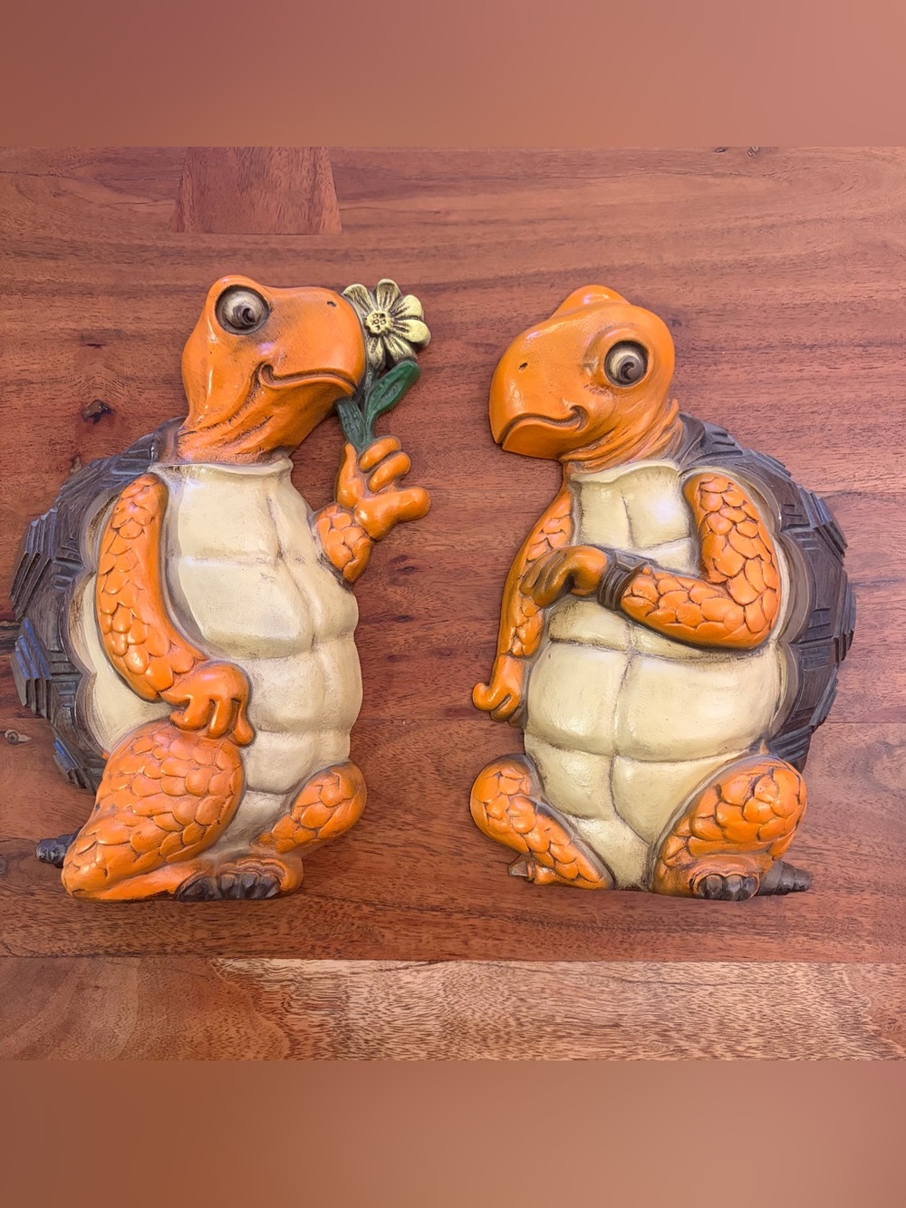 Vintage 1978 Burwood Products Turtle Wall Plaques Set of 2 Retro 70s Kitsch MCM